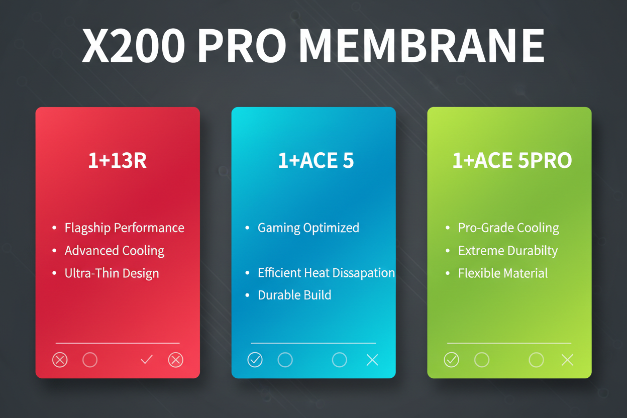 act like expert to generating chart.
 
i need a colorful chart with big heading X200 PRO MEMBRANE.
 
there are there model will be in this chart.

1+13R
1+ACE 5
1+ACE 5PRO